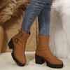 Autumn Winter Thick Heeled Short Boots For Women'S Singles Soft Leather Black Raised Thick Soled High Heels Large Size 36-43