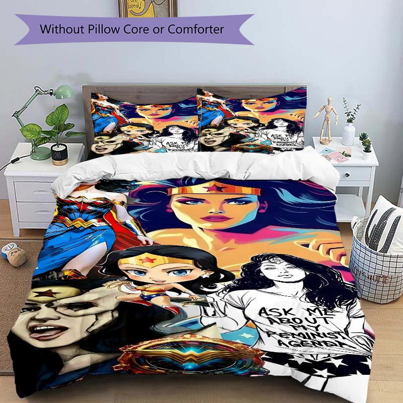 3pcs Wonder Woman Cover Set,Soft Comfortable Duvet Cover,Guest Room (1*Duvet Cover + 2*Pillowcases, Without Core) yy251024179