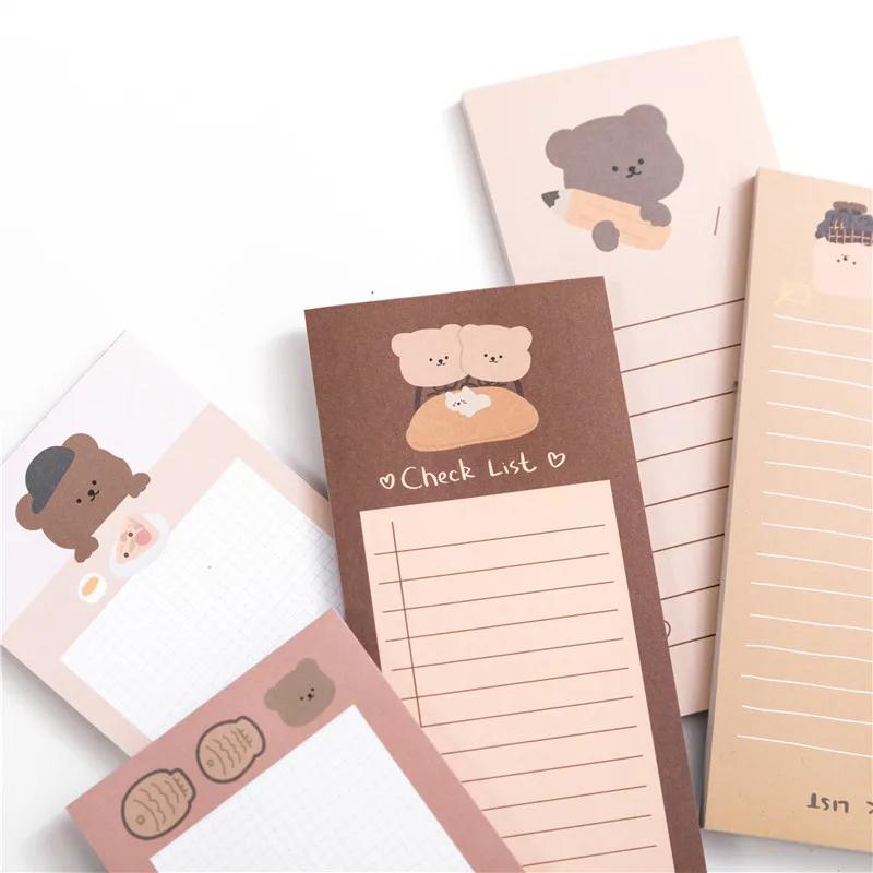 Cute Korean Biscuits Bear Memo Pad Message Notes Decorative Notepad Note Check List Memo Stationery Office Supplies Gift Card