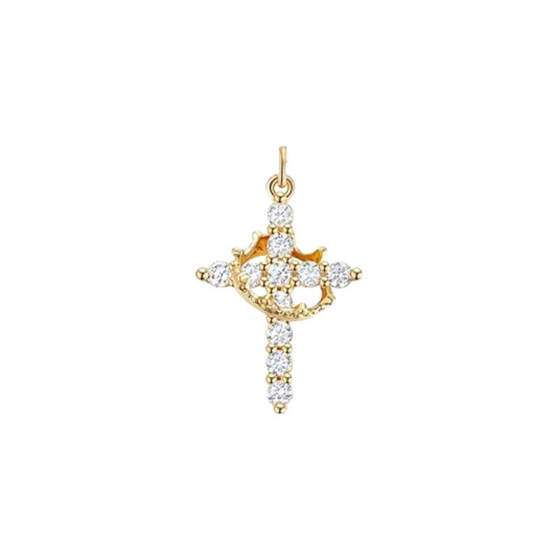 14K Gold-Plated Crown Cross Necklace with Diamonds for Women