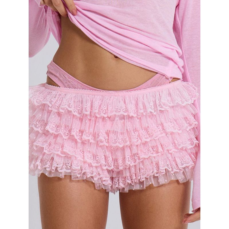 Lotus Leaf Edge Sexy Low Waist Shorts Pure Color Ruffles Sexy Low Waisted Shorts