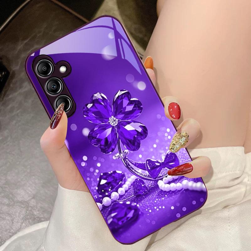 Lucky Four Leaf Flower For Samsung Galaxy A14 4G 20 30 52 20S 21S 22 A32 33 34 42 50 51 53 54 70 71 72 73 5G Glass Phone Case
