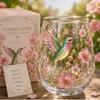 400ml Bee Garden Glass Cup with Gift Card Golden Bee Floral Printed Water Cup Stemless Wine Glass for Home Office Party Gift
