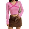 Women's Lace Ribbed Knit Long Sleeve T-shirt, Solid Color Bodycon Cropped Top, Streetwear Fashion
