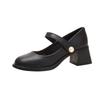 Genuine Leather Women High Heel Shoes Mary Jane  Chunky Heeled Shoes Women Spring Luxury Party Wedding Ladies Shoes