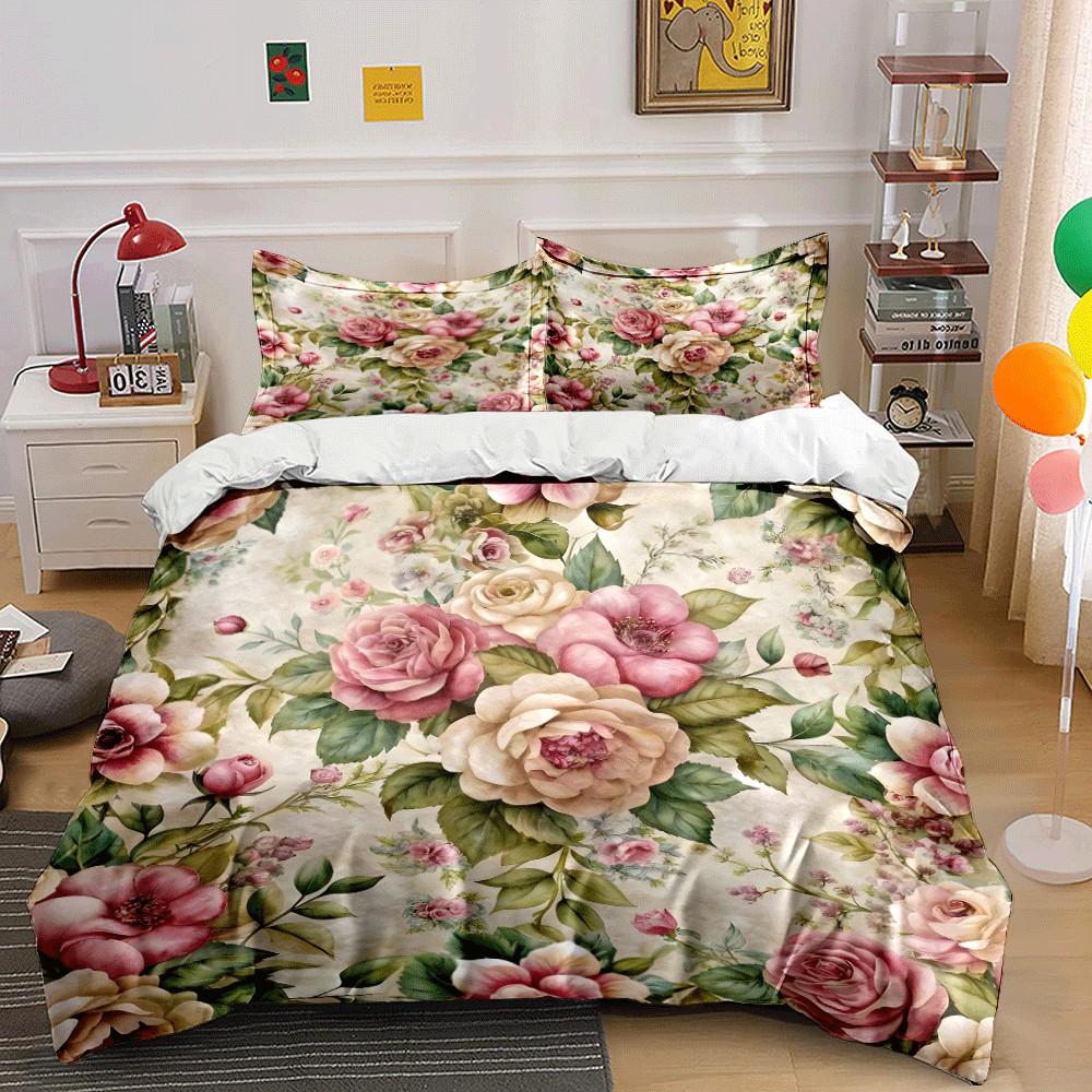 Elegant Floral Three-Piece Set For Decor Exquisite Three-Piece Bedding Set Gift For Kids And Adults