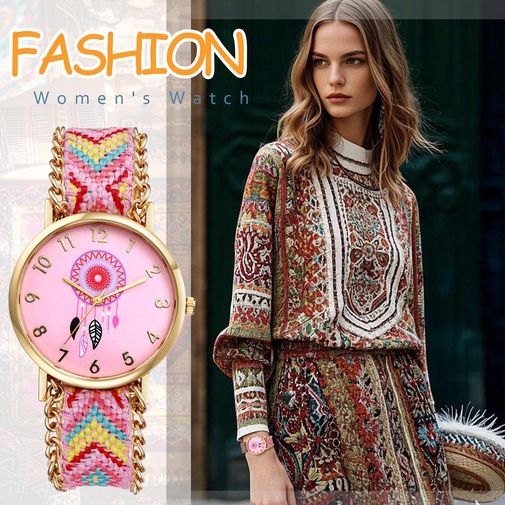 Cute Bohemian Braided Watch for Women: Dreamcatcher Design, Waterproof Analog Display, Quartz Watch, Fashion Watch for Women - Perfect Gift for