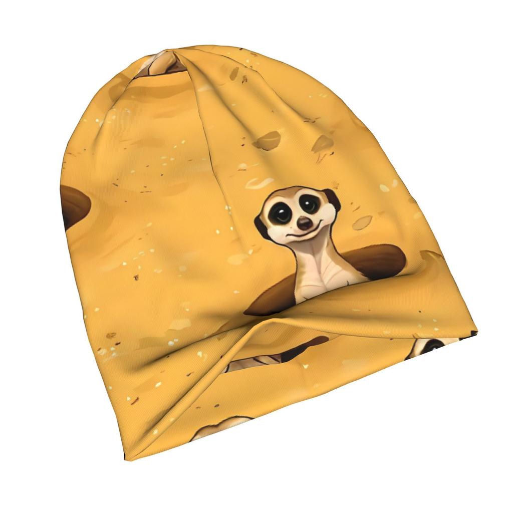 ZLIENSZUS Meerkat Print Knit Hat for Adults - 2D Flat Meerkats, Soft Suitable for Weekend Outings, Daily Wear & Themed Outfits, Casual Style with Meer