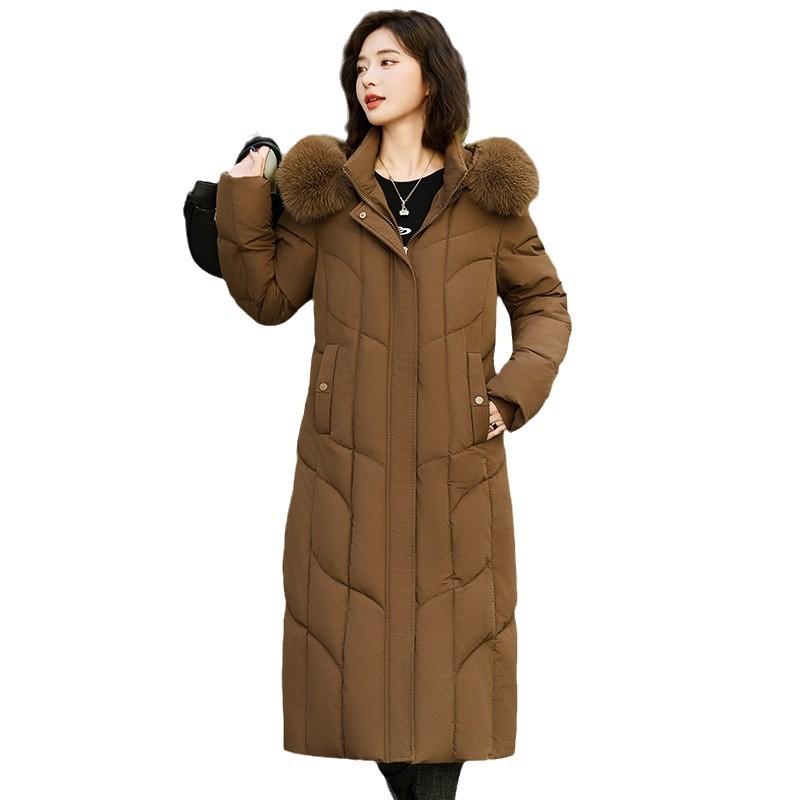Winter long knee thickened new casual middle-aged and elderly down cotton clothes female mother cotton-padded clothes middle-aged foreign jacket