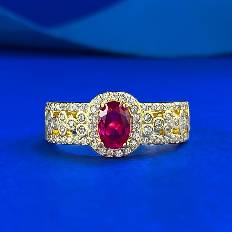 New S925 Silver 4 * 6 Elliptical Pigeon Blood Red Envelope Set with Ring for Daily Versatile Women's Wedding Jewelry