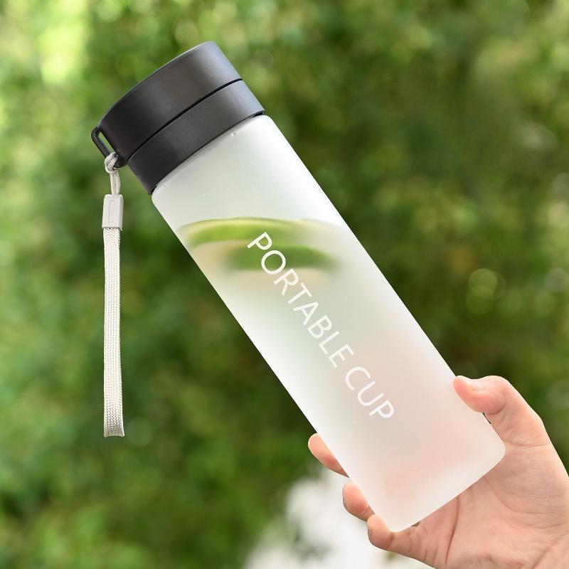 Sports Water Cup Outdoor Large Capacity Frosted Transparent Plastic Water Cup Portable Handheld Rope Cup Summer High Appearance Water Bottle