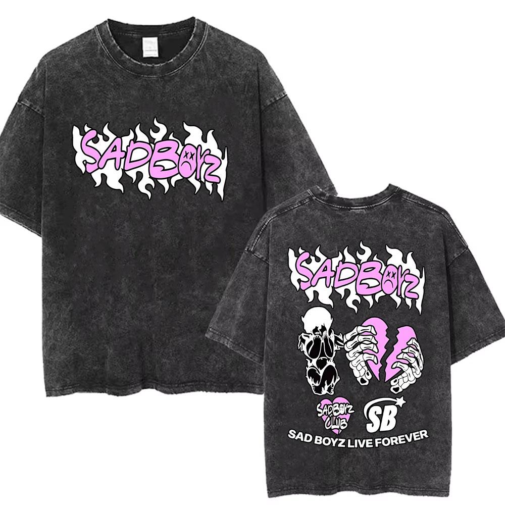 Washed Vintage Junior H Sad Boyz Graphic Print T Shirts Men Women Hip Hop Oversized T-shirts Short Sleeve Men s Cotton Tshirt S разноцветный