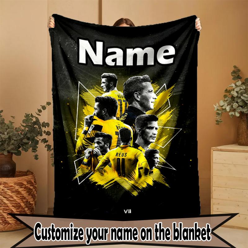 Personalizowany koc z nadrukiem Borussia Dortmund z imieniem, Dekoracja domu, Sypialnia, Sofa, Kemping, Kanapa, Prezenty na urodziny, Boże Narodzenie dla fanów