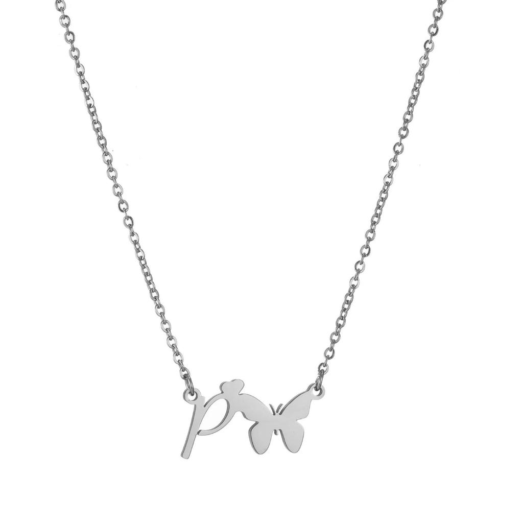 Stainless Steel Non-fading Women's Trendy Butterfly Letter Necklace