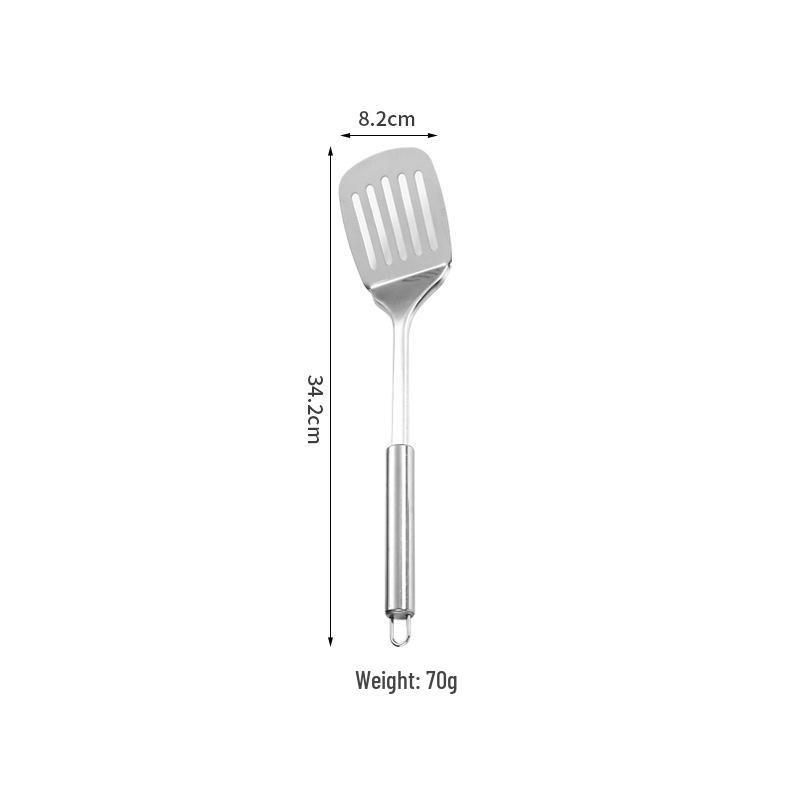 Stainless Steel Kitchenware Set: Spatula, Soup Ladle, Anti-Scald Stir-Fry Spatula, Frying Spatula, Large Slotted Spoon with Round Tube Handle.