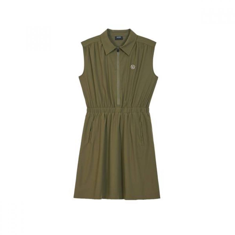 Goxo Essential Shirring Sleeveless Dress Khaki S(55)