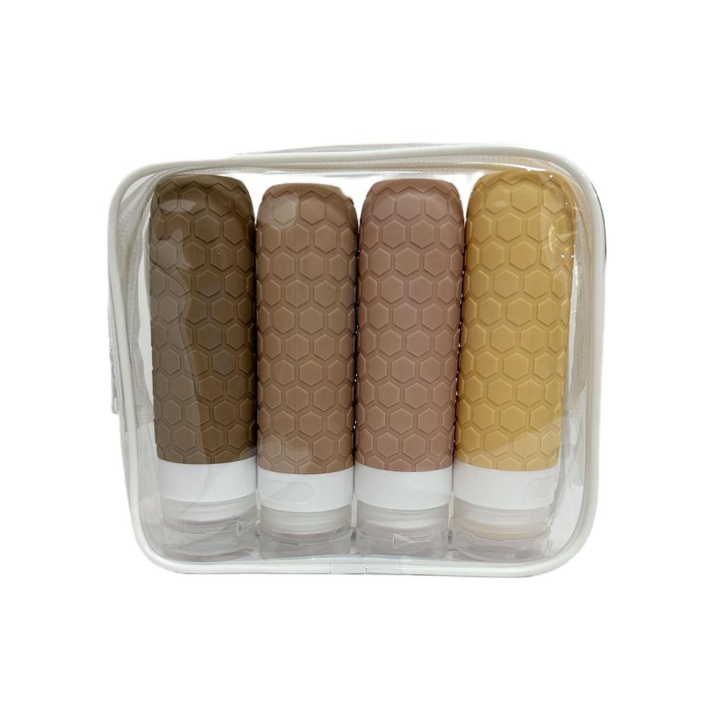 Silicone Travel Bottles Set Portable Dispenser Bottle for 4 Pack Travel BottlesSet with Toiletry Bag