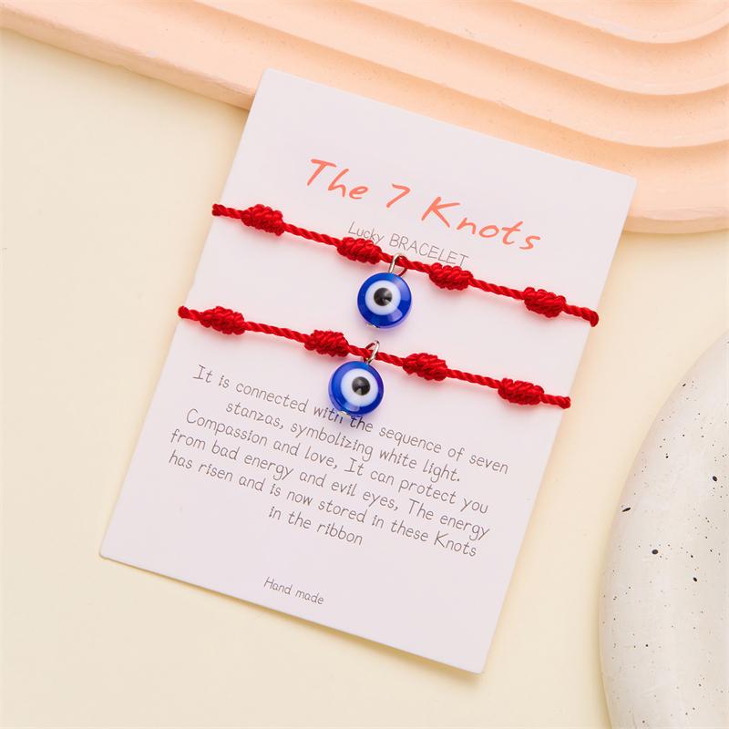 Lucky Handmade 7 Knots Red String Couple Bracelet for Women Men Turkish Evil Eye Sea Shell Heart Pendant Wristband Jewelry Gifts