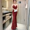 High-end Small Evening Dress Femininity Queen Banquet Suspender Temperament Fishtail Skirt Gold Long Birthday Advanced Texture