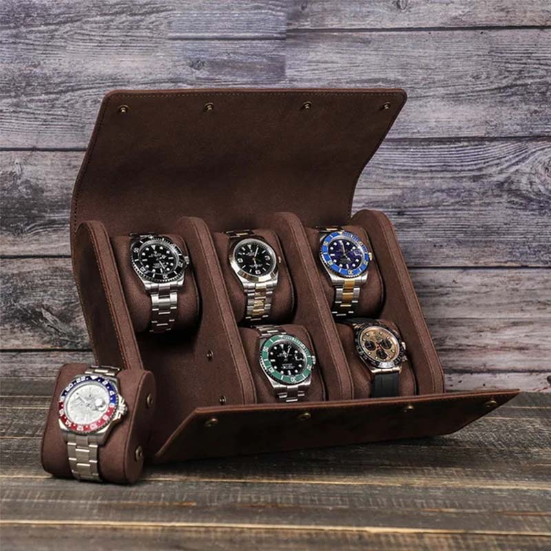 6 Watches Genuine Leather Watch Storage Display Case Watch Boxes Organizer Holder Men Clocks Roll Pouch Exquisite Jewelry Box