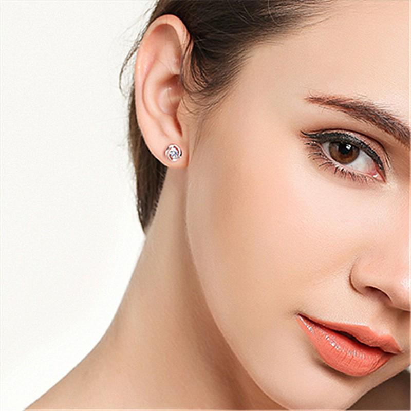 Vintage Korean-Style Silver-Plated Diamond-Studded Rotating Love Earrings for Women