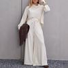 New women's elegant temperament stacked collar long-sleeved top wide-leg pants set