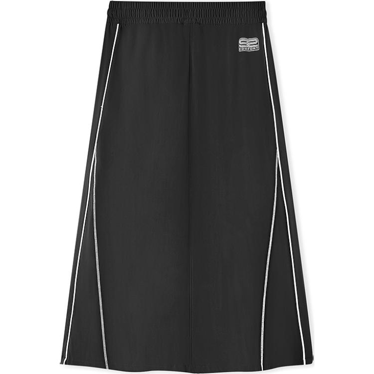 Skechers Woven Fashion Versatile Skin-Friendly Casual Long Skirt Women skirts Carbon-Black L225W092-0018