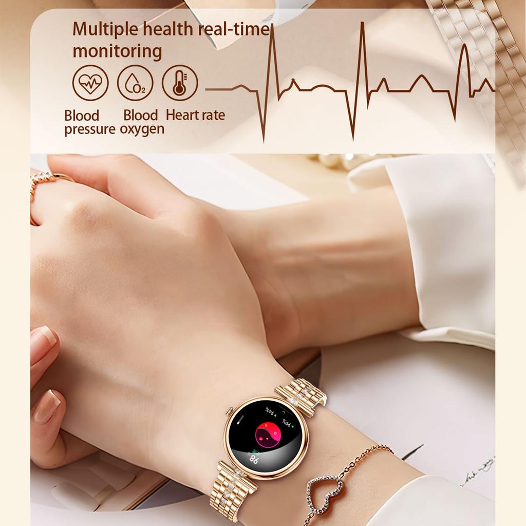 AK73 Women's Smart Watch Sports Monitor Waterproof Bracelet with Steel Strap