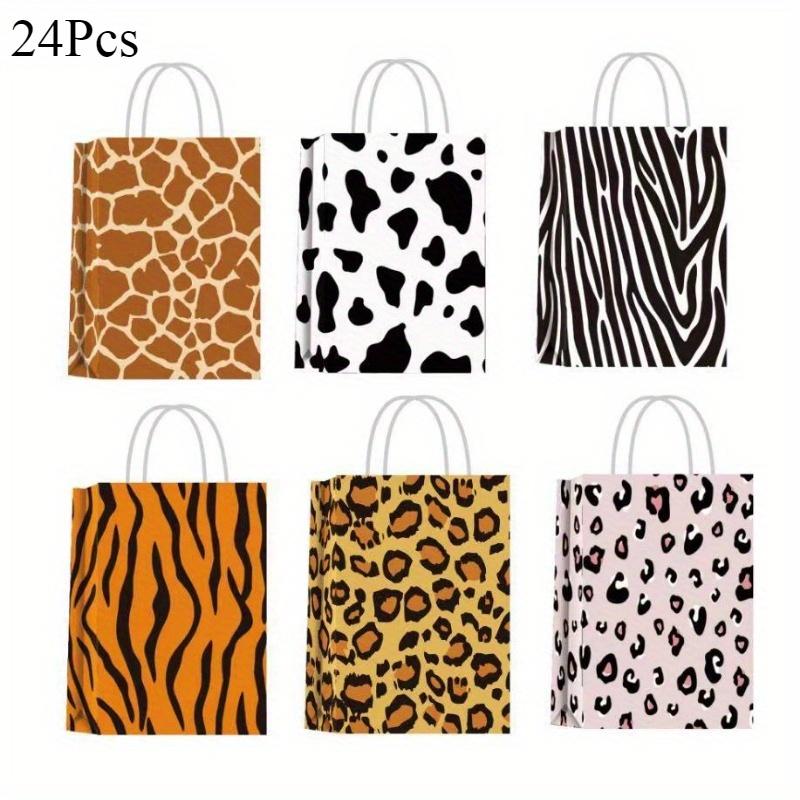 24Pcs, Large Capacity Kraft Paper Hand-Held Gift Bags with Cow Patterned Spotted Design for Holiday Decoration, Birthday Party