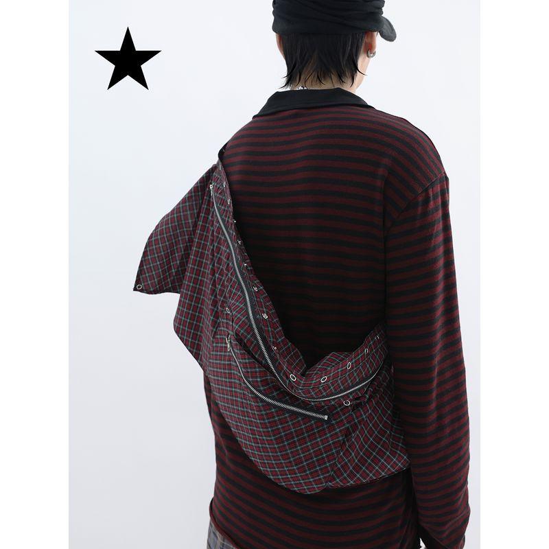 

Myfuzzykon Original Design Retro Dark Red Plaid Stacked Apron Bag/Crossbody Bag/Waist Bag Dark red