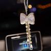 New Bowknot Car Pendant Cute Crystal Tassels Chain Rearview Mirror Ornament Pearl Rhinestone Car Accessories
