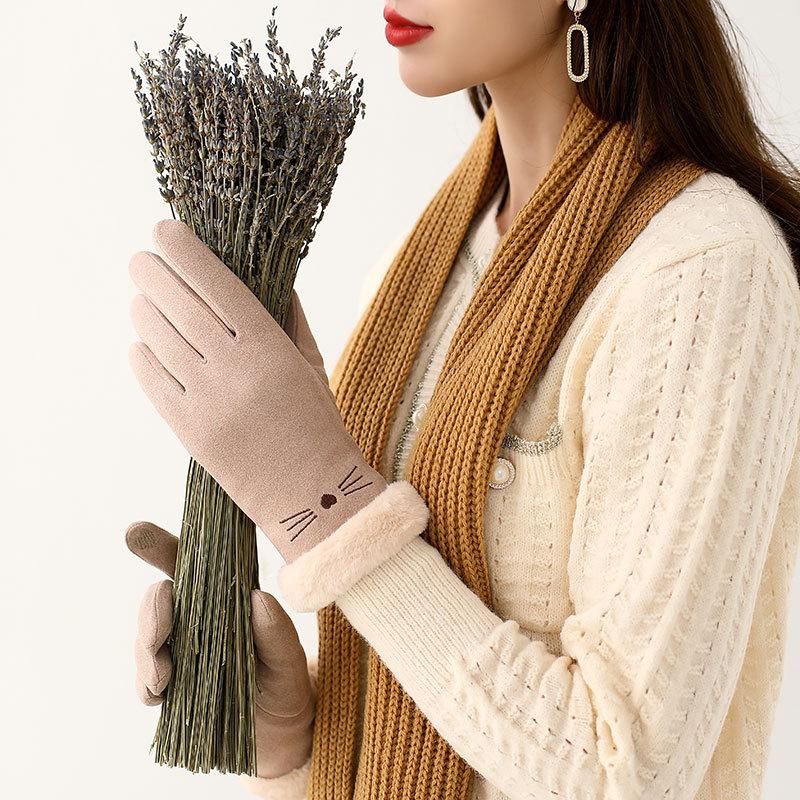 

Зимние женские немецкие бархатные плюшевые наружные велосипедные перчатки с сенсорным экраном, зимние перчатки для улицы N703-Khaki