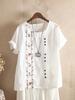 Women's Retro Cotton Linen Embroidered Short Sleeve Casual Shirt, 2022