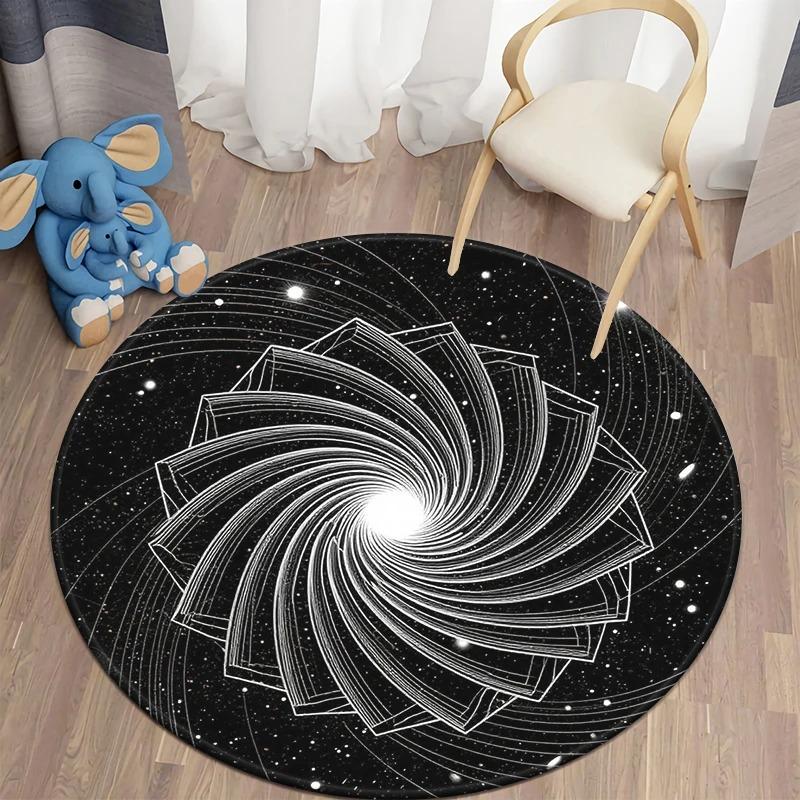 

Hypnotic Galaxy Swirl Round Non-Slip Washable Living Room Floor Mat Sacred Geometry Cosmic Fantasy Rug 60cm