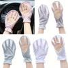 Ice Silky Fiber Fabric Open-Fingertip Short Gloves with Sleeves for Women, Thin Driving, Outdoor, Horse Riding Gloves, Gloves