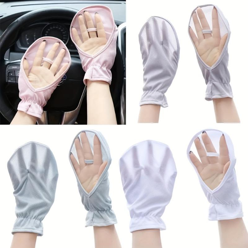 Ice Silky Fiber Fabric Open-Fingertip Short Gloves with Sleeves for Women, Thin Driving, Outdoor, Horse Riding Gloves, Gloves
