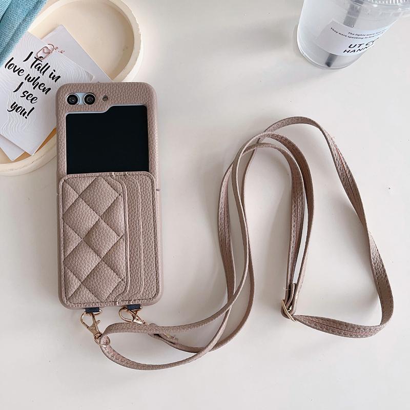 Crossbody Wallet Cards Solt Leather Case For Samsung Galaxy Z Flip 5 4 3 5G Flip5 Flip4 Long Lanyard Purse Pocket Bag Cover