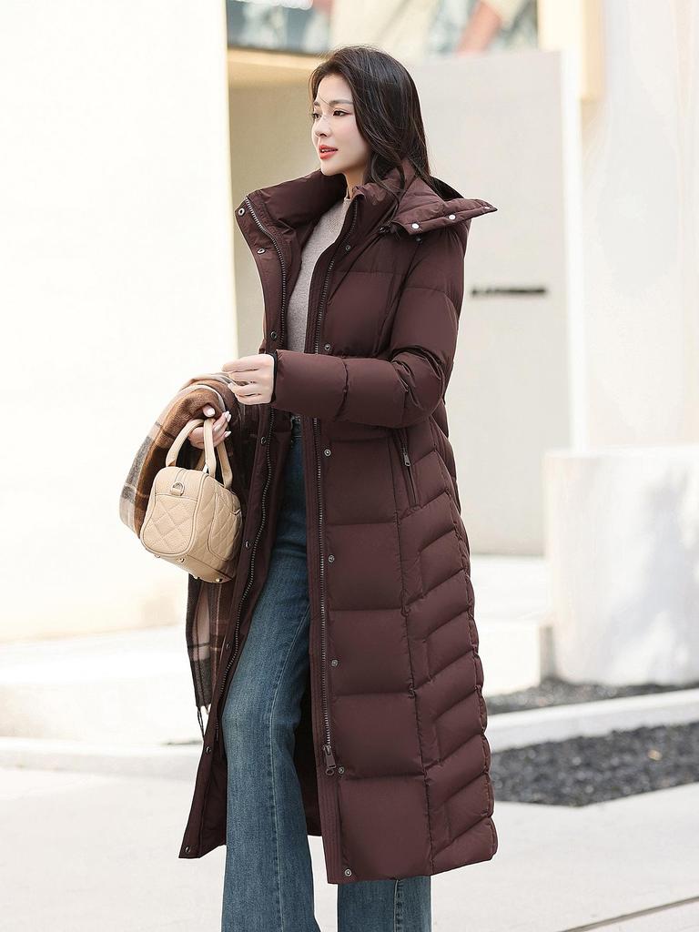 Women's 2025 Long Chic Waist-Slimming White Duck Down Puffer Coat