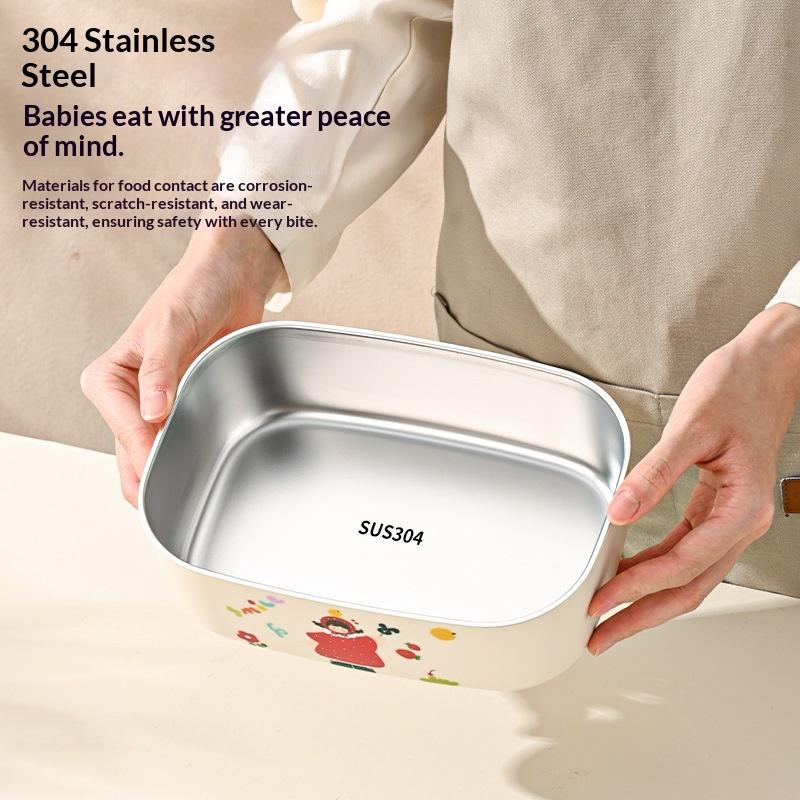 1Pcs Cartoon Pattern Heat Preservation Lunch Box Microwaveable Stainless Steel Partitioned Lunch Box For Student Office Use