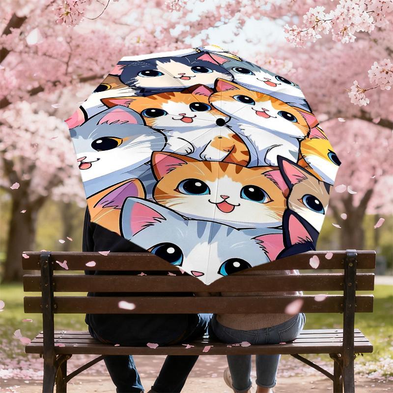 1PC Cat Wallpaper Automatic Open/Close Umbrella Compact Folding Umbrella with 8-Rib Shaft Lightweight Esign, Fashion Lovers1258A