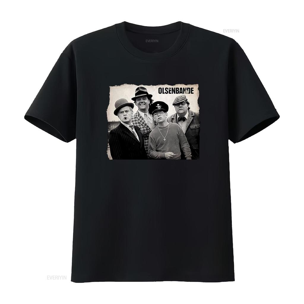 Classic Olsenbande Egon Benny Kjeld Børge Yvonne Black T Shirt 552 Retro Movie Gang Style Cotton Fashionable Print for Fans