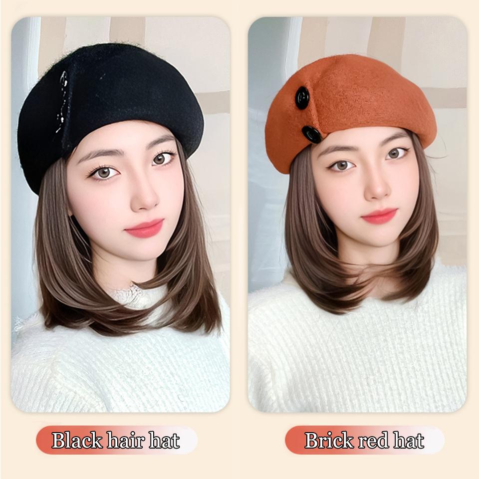 Ønskes kjøpt Syntetisk Hatt Parykk Dame Høst og Vinter Knapp Ull Kort Rett Kragebens Beret Temperament Joker Parykk