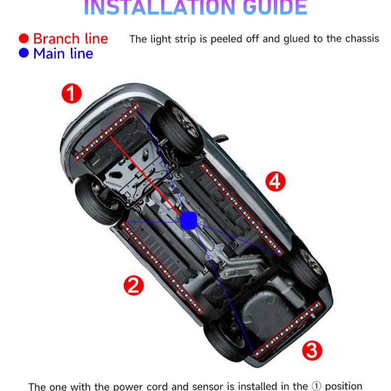 Wireless APP Remote Controls RGB Automotive Neon Kits External Chassis Atmosphere Lights 4 In 1 Fiber Optic Light Strips for All Vehicle Types