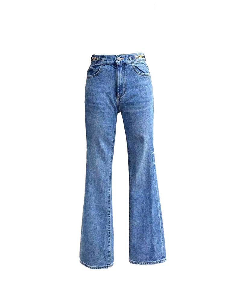 

Available: Liu Shisi Blue French Retro High-Waisted Micro-Flare Jeans and Black PU Leather Jacket XL