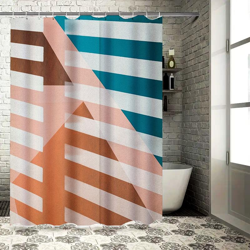 

Geometric Striped Shower Curtain Modern Bathroom Decor Pink Teal Pattern For Bath Tub Waterproof Fabric Shower Cover With Hook R W60H190(CM)-1 Pcs