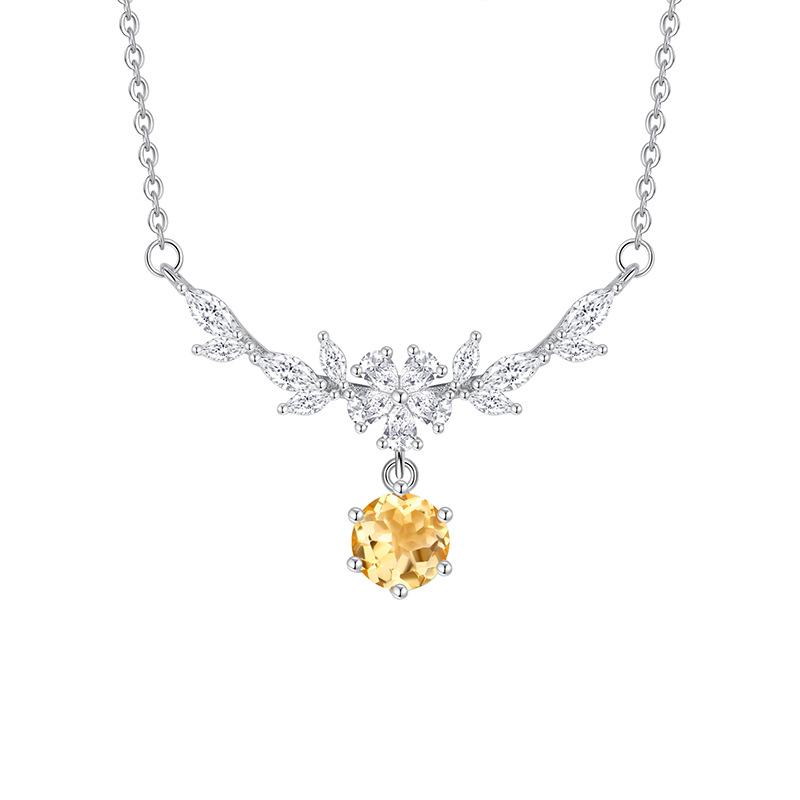 Women 925 Sterling Silver Wisteria Flower Natural Crystal Clavicle Necklace