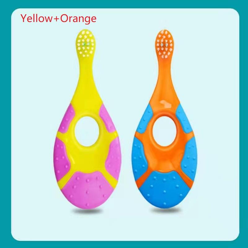 

2 шт. Детская зубная щетка-ведерко с мягкой щетиной, нескользящая ручка, зубная щетка с очень плотной мягкой щетиной на большом конце, для ухода за детскими деснами желтый оранжевый