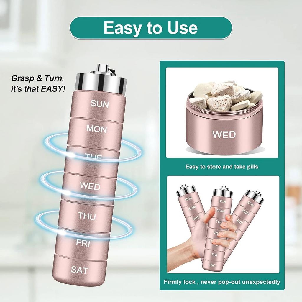 New Portable Pill Case for Travel Metal Pill Organizer Waterproof Pill Box Pill Case Container Medicine Bottle Organizer Weekly