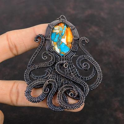 Stachelmuschel Kupfer Türkis Anhänger Kupferdraht umwickelter Oktopus Anhänger Handgefertigter Anhänger Edelsteinschmuck Kupferdraht Anhänger Geschenk für Sie