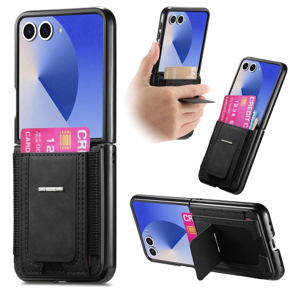 Samsung Z Flip 7/6 Leather Phone Case with Card Slot & Anti-Drop Foldable Screen Protection